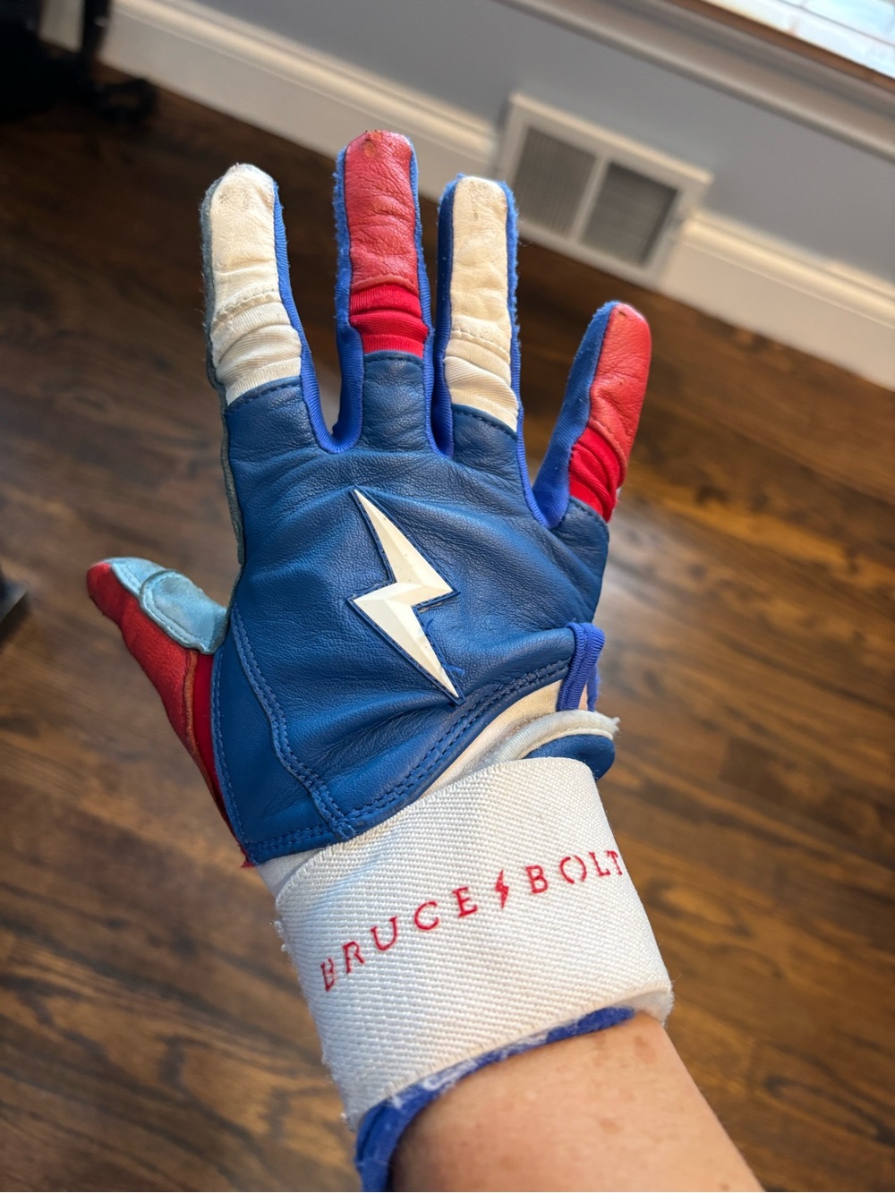 Bruce Bolt Youth Creator Series Premium Pro Batting Gloves - Blue/Red/White - Picture 3 of 7